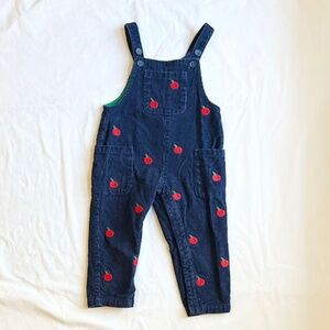 Mini Boden College Navy Corduroy Overalls Apple Embroidery 18-24Mo